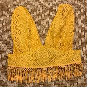Yellow gold  boho fringe crop top